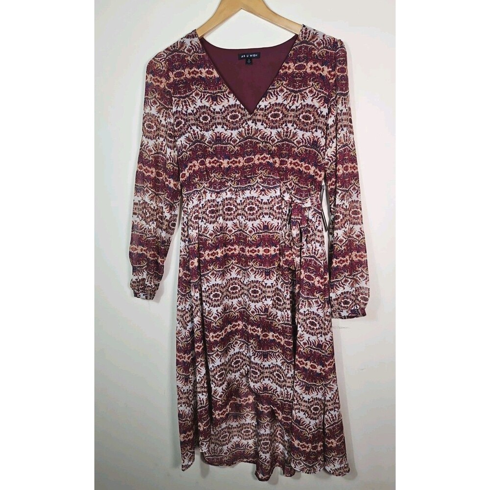 As U Wish women Multicolored Patterend long sleeve Wrap dress size S